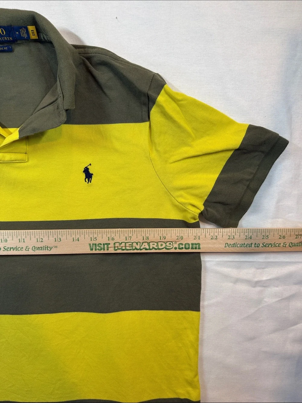 Polo Ralph Lauren Classic Fit Striped Polo Yellow Olive Green Size L